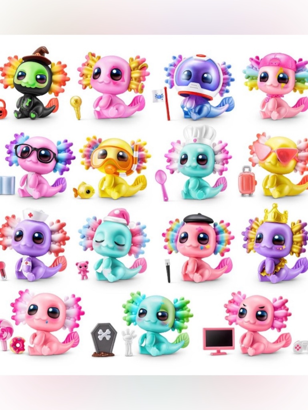 Colorful Alot-o-Axolotl Collectible Toy Set - Pink, Purple, Teal, Yellow